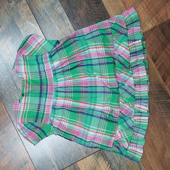 Chaps Green, Pink, and Blue Plaid Short Sleeve Tunic Top with Ruffles, Size 24M - Picture 2 of 3